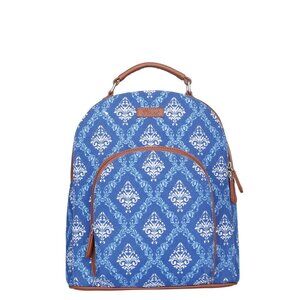 Handcrafted Fabric Blue Printed Backpack for Women